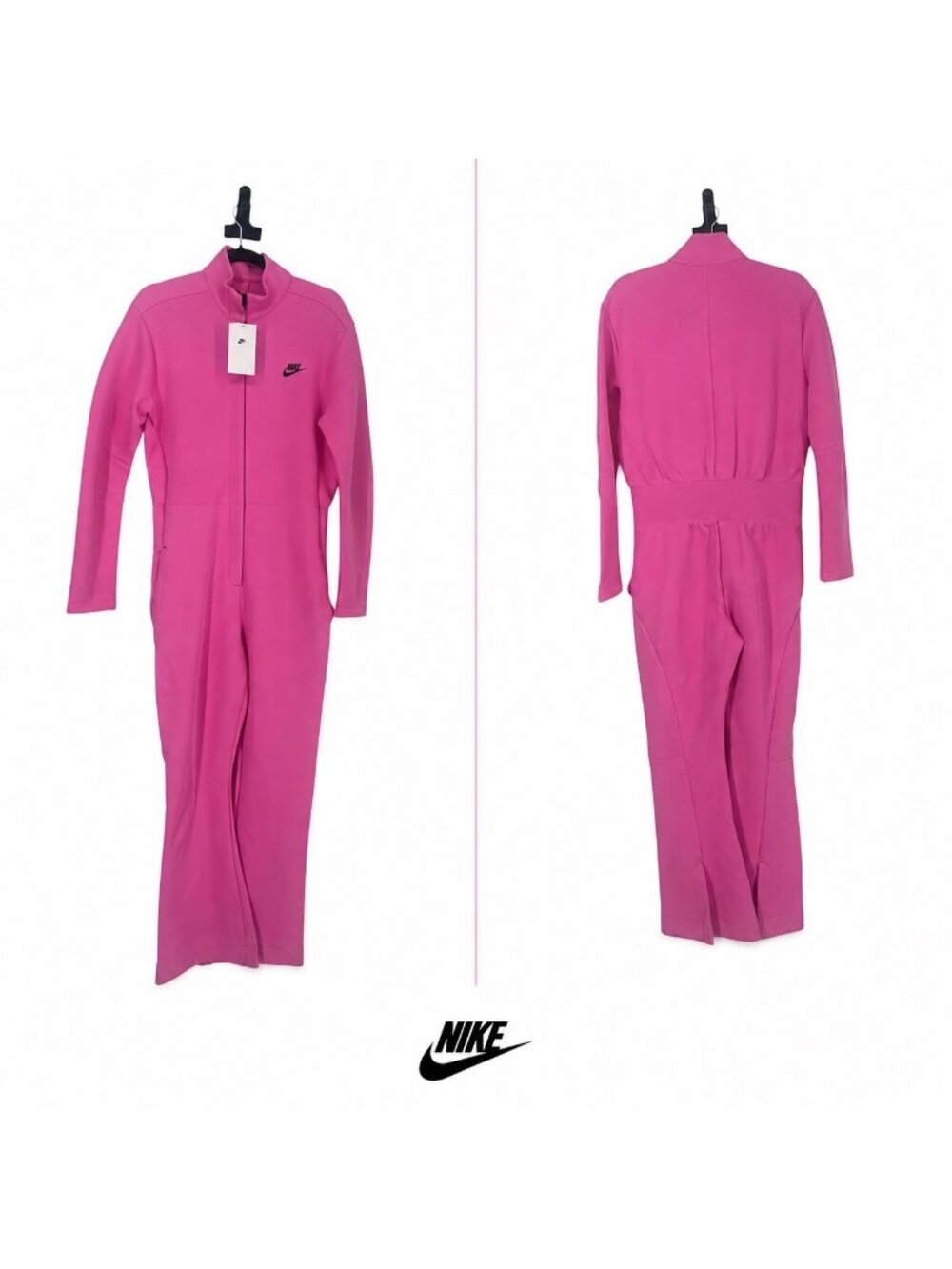 Nike Jumpsuit Medium Pink Utility Full Length Wide Leg Zip Front Y2K Tracksuit